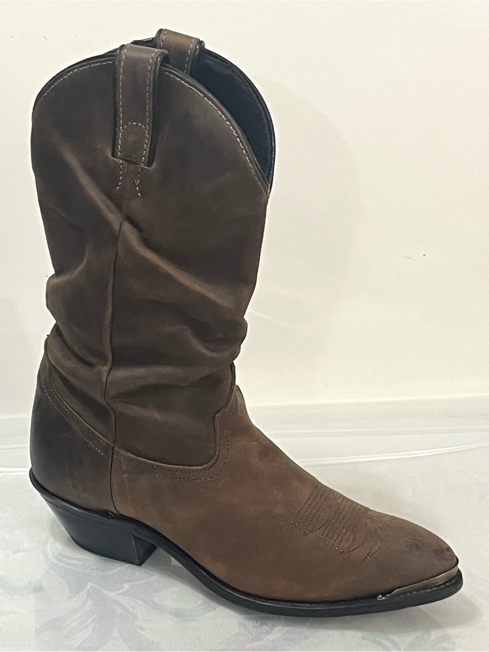 Laredo Western Distressed Brown Leather Slouch Pointy Toe Capped Boots  USA 7.5